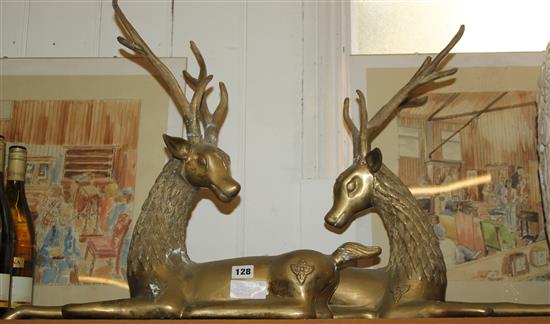 Pair brass models of stags